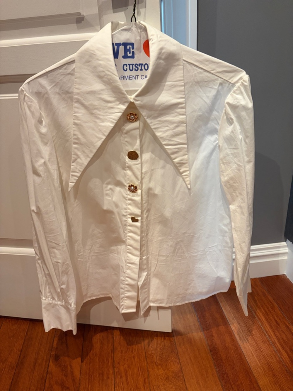 White Button-Up Shirt with Statement Collar